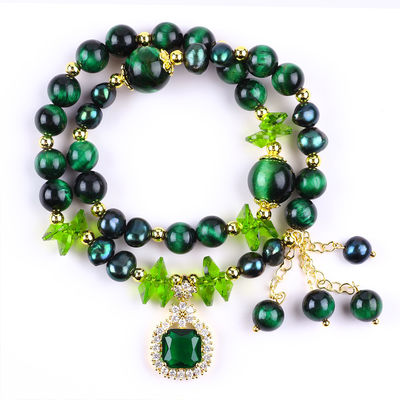Bracelet à perles en pierre précieuse fait à la main Bracelet à œil de tigre vert naturel Bracelet à charmes réglables Bracelet pour la fête quotidienne