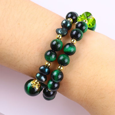 Bracelet à perles en pierre précieuse fait à la main Bracelet à œil de tigre vert naturel Bracelet à charmes réglables Bracelet pour la fête quotidienne