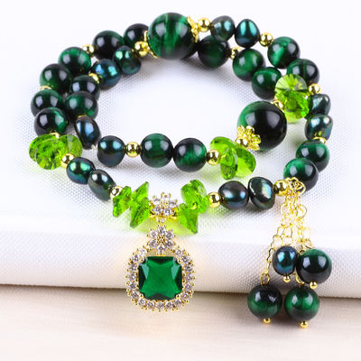 Bracelet à perles en pierre précieuse fait à la main Bracelet à œil de tigre vert naturel Bracelet à charmes réglables Bracelet pour la fête quotidienne
