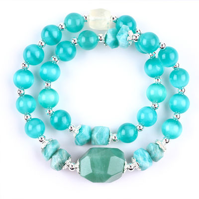 Bracelet à perles en pierre précieuse fait à la main Bracelet à yeux de chat en pierre verte Bracelet à charmes de roche réglable Bracelet pour les fêtes