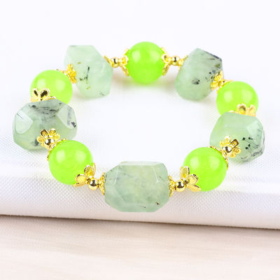 Bracelet à perles en pierre précieuse fait à la main Bracelet en pierre préhnite naturelle Bracelet à charmes réglables Bracelet pour les fêtes