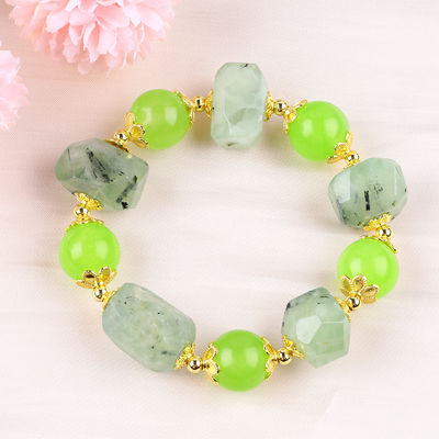 Bracelet à perles en pierre précieuse fait à la main Bracelet en pierre préhnite naturelle Bracelet à charmes réglables Bracelet pour les fêtes