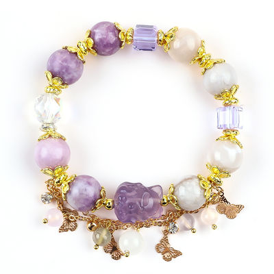 Bracelet à perles en pierre précieuse fait à la main, violet naturel, bracelet en pierre Mica, bracelet à charme réglable, bracelet pour les fêtes.
