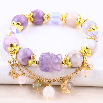 Bracelet à perles en pierre précieuse fait à la main, violet naturel, bracelet en pierre Mica, bracelet à charme réglable, bracelet pour les fêtes.