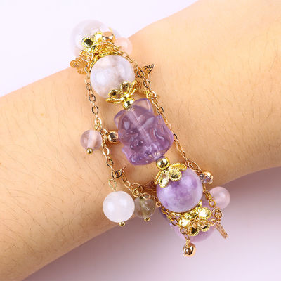 Bracelet à perles en pierre précieuse fait à la main, violet naturel, bracelet en pierre Mica, bracelet à charme réglable, bracelet pour les fêtes.