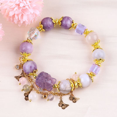 Bracelet à perles en pierre précieuse fait à la main, violet naturel, bracelet en pierre Mica, bracelet à charme réglable, bracelet pour les fêtes.