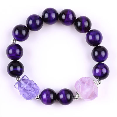14 mm de perles de quartz fumé de cristal de perles de bracelet avec neuf queue de renard sculpture