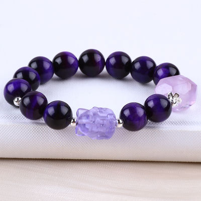 14 mm de perles de quartz fumé de cristal de perles de bracelet avec neuf queue de renard sculpture