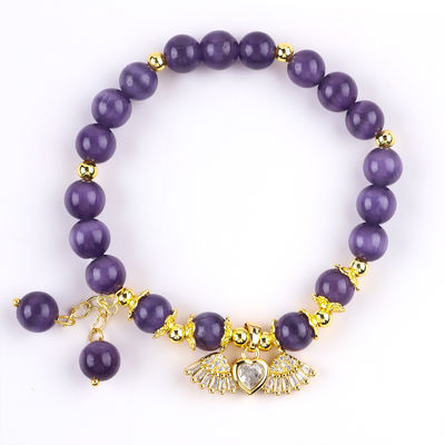 8 mm Cristal violet poupée pour les yeux de chat Polissé pierre précieuse bracelets de stretch