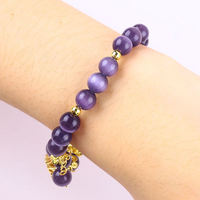 8 mm Cristal violet poupée pour les yeux de chat Polissé pierre précieuse bracelets de stretch