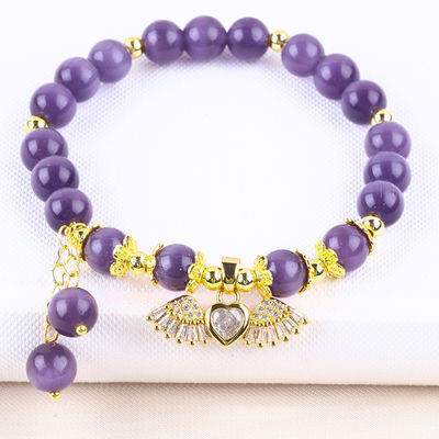 8 mm Cristal violet poupée pour les yeux de chat Polissé pierre précieuse bracelets de stretch
