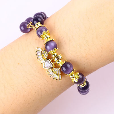 8 mm Cristal violet poupée pour les yeux de chat Polissé pierre précieuse bracelets de stretch