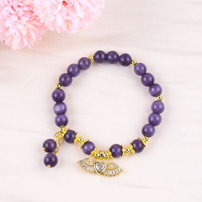 8 mm Cristal violet poupée pour les yeux de chat Polissé pierre précieuse bracelets de stretch
