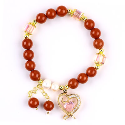 Naturel Véritable 8MM Javasse rouge eau douce Perle rose Charme de cœur Lisse perle ronde Pour les amis cadeau