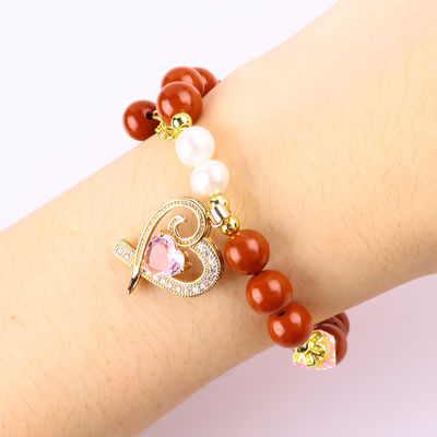 Naturel Véritable 8MM Javasse rouge eau douce Perle rose Charme de cœur Lisse perle ronde Pour les amis cadeau