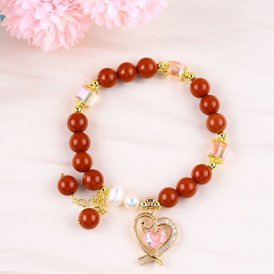 Naturel Véritable 8MM Javasse rouge eau douce Perle rose Charme de cœur Lisse perle ronde Pour les amis cadeau