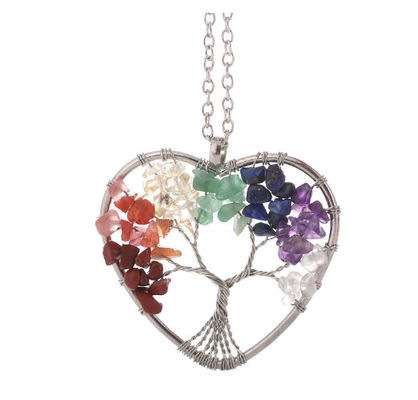 Méditation Arbre de vie en forme de cœur Chakra Collier en pierre de cristal Taille réglable