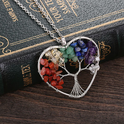 Méditation Arbre de vie en forme de cœur Chakra Collier en pierre de cristal Taille réglable