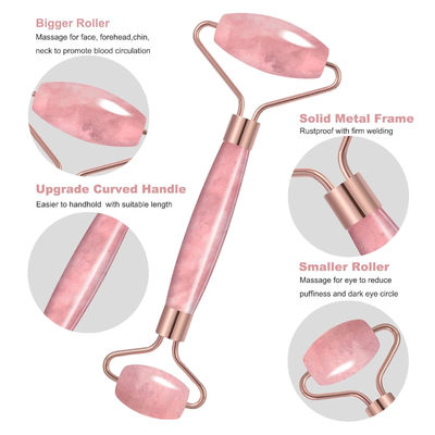 Roller en jade de quartz rose de pierre de cristal pour le traitement du visage / éliminer l'œdème
