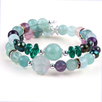 Cristaux de fluorite sur mesure avec fleur de rose de fluorite sculpture 8 mm perle ronde bracelet réglable