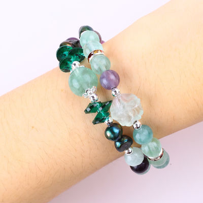 Cristaux de fluorite sur mesure avec fleur de rose de fluorite sculpture 8 mm perle ronde bracelet réglable