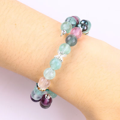 Cristaux de fluorite sur mesure avec fleur de rose de fluorite sculpture 8 mm perle ronde bracelet réglable