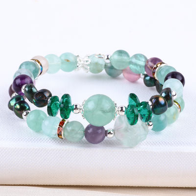 Cristaux de fluorite sur mesure avec fleur de rose de fluorite sculpture 8 mm perle ronde bracelet réglable