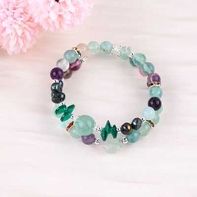 Cristaux de fluorite sur mesure avec fleur de rose de fluorite sculpture 8 mm perle ronde bracelet réglable