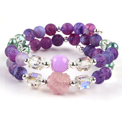8 mm fait à la main bricolage agate cristal rond à perles réglables double couche bracelet