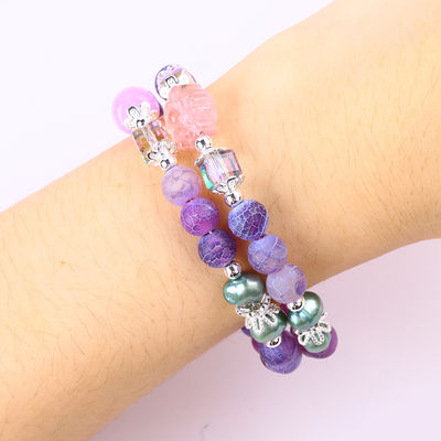 8 mm fait à la main bricolage agate cristal rond à perles réglables double couche bracelet