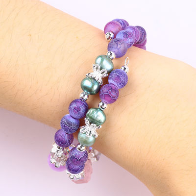 8 mm fait à la main bricolage agate cristal rond à perles réglables double couche bracelet