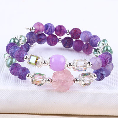 8 mm fait à la main bricolage agate cristal rond à perles réglables double couche bracelet