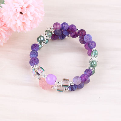 8 mm fait à la main bricolage agate cristal rond à perles réglables double couche bracelet