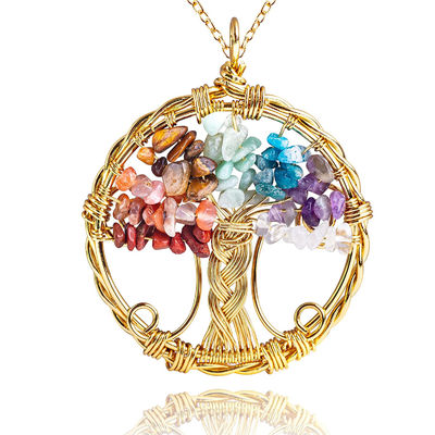 Méditation dorée Arbre de vie Chakra de guérison Collier de cristal bijoux