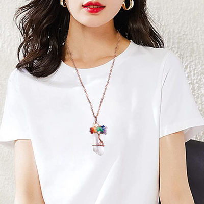 Collier de quartz de roche argentée, fait à la main