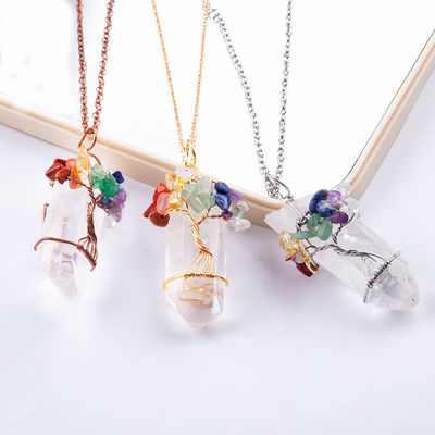 Collier de quartz de roche argentée, fait à la main