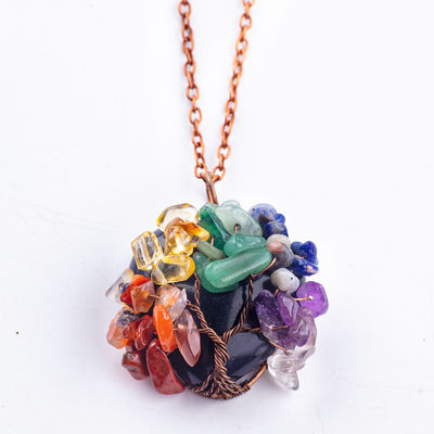 Obsidian noir Cœur pierre précieuse Chakra Arbre de vie Collier de pendentif