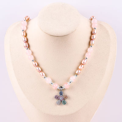 Collier de perles d'eau douce Rose quartz 6 mm perles Collier de pull en cristal