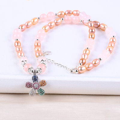 Collier de perles d'eau douce Rose quartz 6 mm perles Collier de pull en cristal