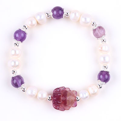 8 mm de perles Améthyste cristallin blanc de l' eau douce perle bracelet