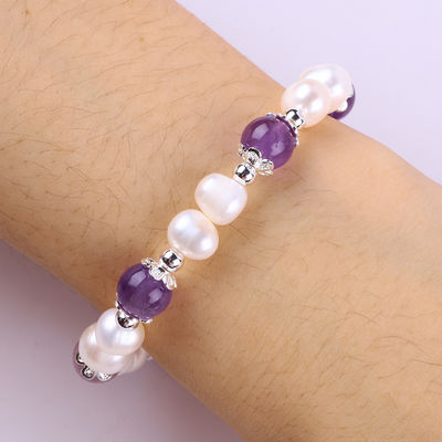 8 mm de perles Améthyste cristallin blanc de l' eau douce perle bracelet
