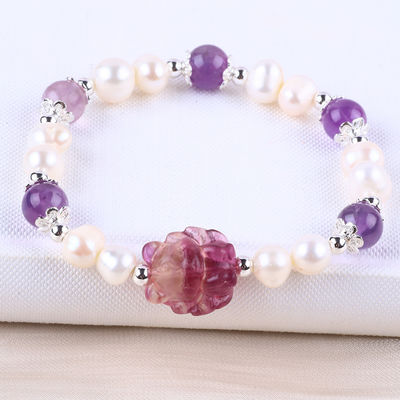 8 mm de perles Améthyste cristallin blanc de l' eau douce perle bracelet