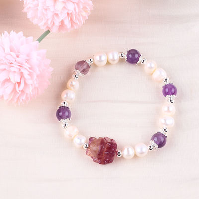 8 mm de perles Améthyste cristallin blanc de l' eau douce perle bracelet