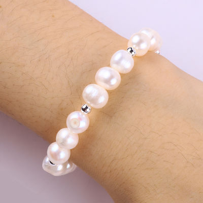 8 mm Perle d'eau douce rose Bracelet à étirement Carreaux en cristal de cœur