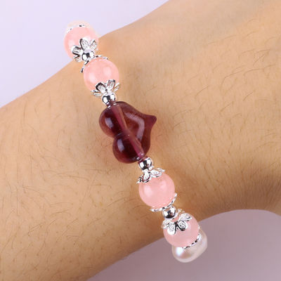 8 mm Perle d'eau douce rose Bracelet à étirement Carreaux en cristal de cœur