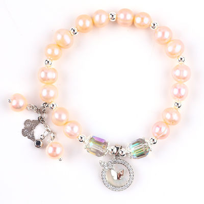 Bracelet rose 7 mm avec coquille blanche Accepter la personnalisation