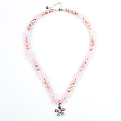 Collier de perles d'eau douce Rose quartz 6 mm perles Collier de pull en cristal