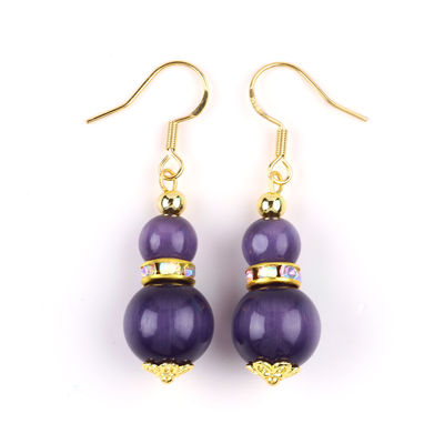 Pourpre œil de chat pierre précieuse boucles d'oreilles Dangle 8MM 10MM Perle