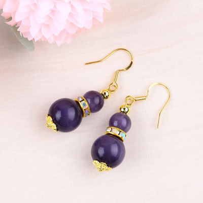 Pourpre œil de chat pierre précieuse boucles d'oreilles Dangle 8MM 10MM Perle