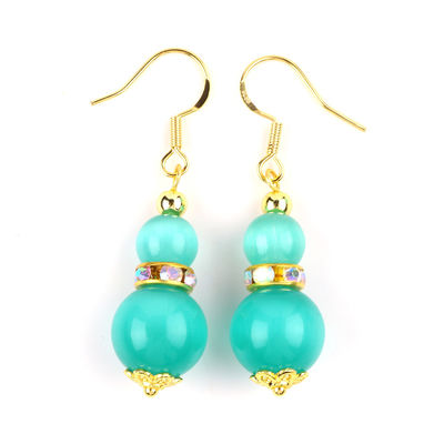 8MM 10MM œil de chat vert pierre précieuse artisanal boucle d'oreille Dangle courte boule forme boucle d'oreille pour bijoux cadeau